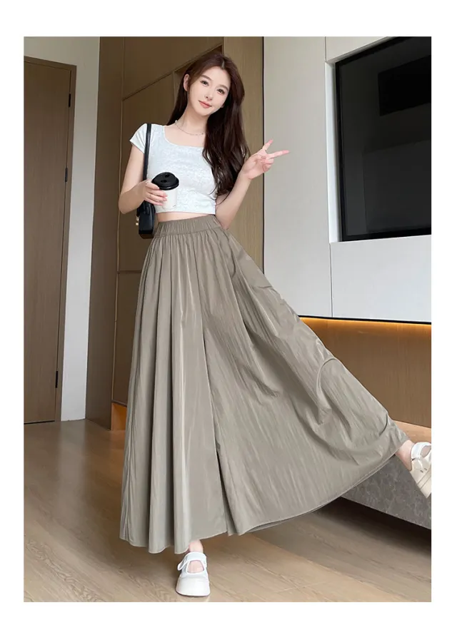 Plus Size Women's Summer Thin Culotte Ice Silk Leisure Wide Leg Pants Heather Gray Brown - Shop at LoveMi