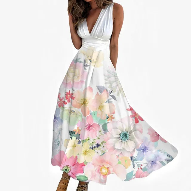 Digital Printing Women V neck Sleeveless Maxi Dress Color 6 - Shop at LoveMi