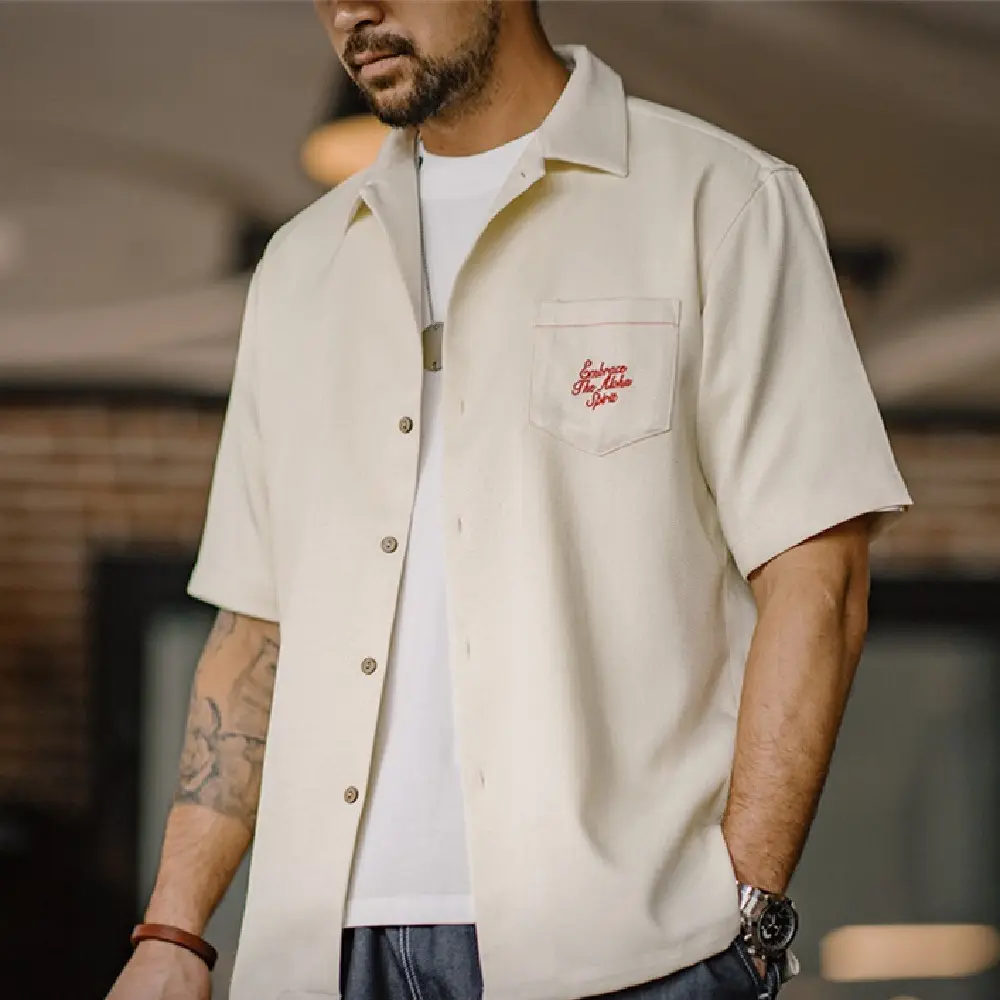Bamboo Pattern Cuban Collar Shirt for Men