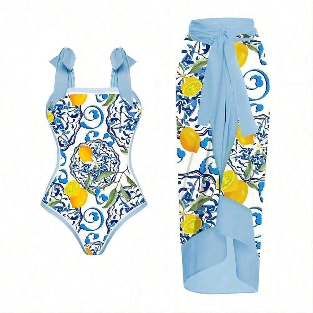 Lemon Printing Swimsuit Dress Suit Women