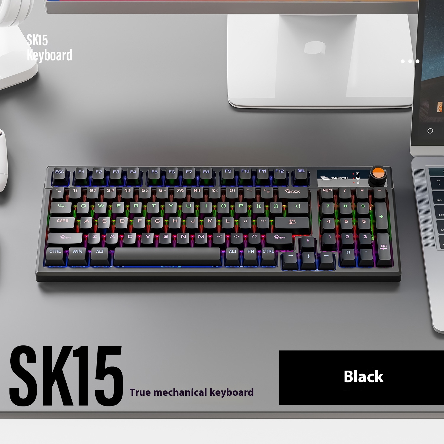 Wired Mechanical Gaming Keyboard with Volume Knob for Laptop – RGB Backlit, Gree - Picture 7 of 8