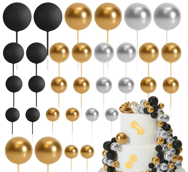 32 Pcsset Colorful Foam Ball Birthday Cake Decoration Multi style Plug in Gold Silver Black - Shop at LoveMi