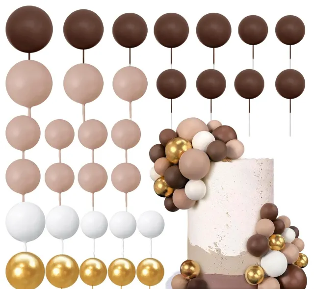 32 Pcsset Colorful Foam Ball Birthday Cake Decoration Multi style Plug in Brown Nude Platinum - Shop at LoveMi