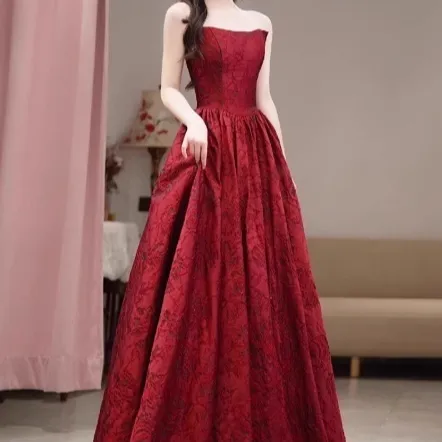 High End Light Luxury Niche Wine Red French Evening Gown Wine Red - Shop at LoveMi