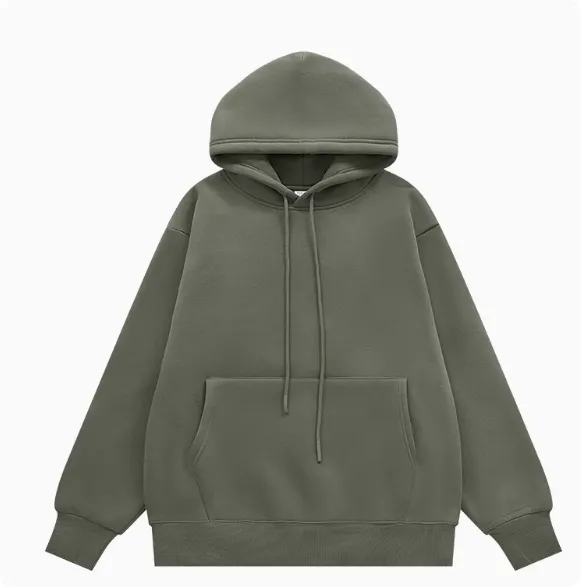 Fleece lined Thick Hooded Solid Color Hoodie Suit Carbon Green Top - Shop at LoveMi