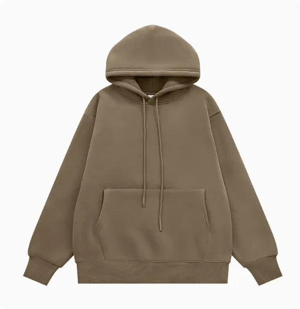 Fleece lined Thick Hooded Solid Color Hoodie Suit Brown Top - Shop at LoveMi