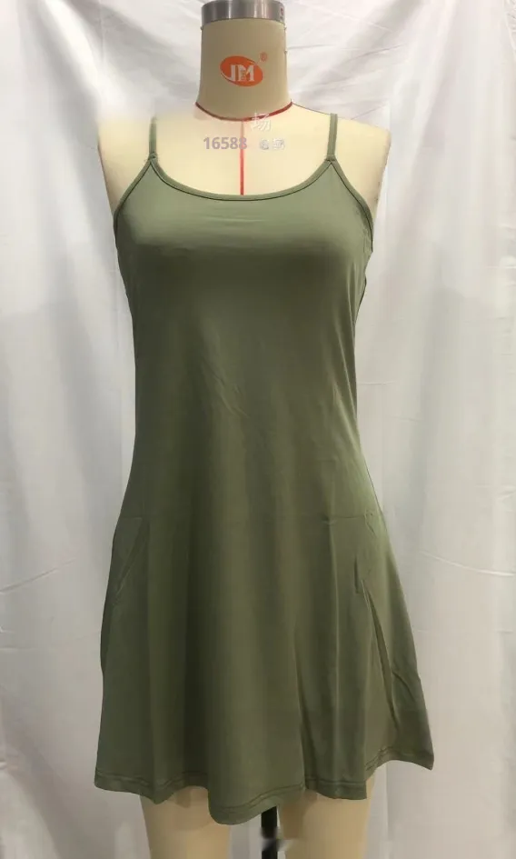 Women's Yoga Clothes Sling Dress Blouse And Pants - Army Green