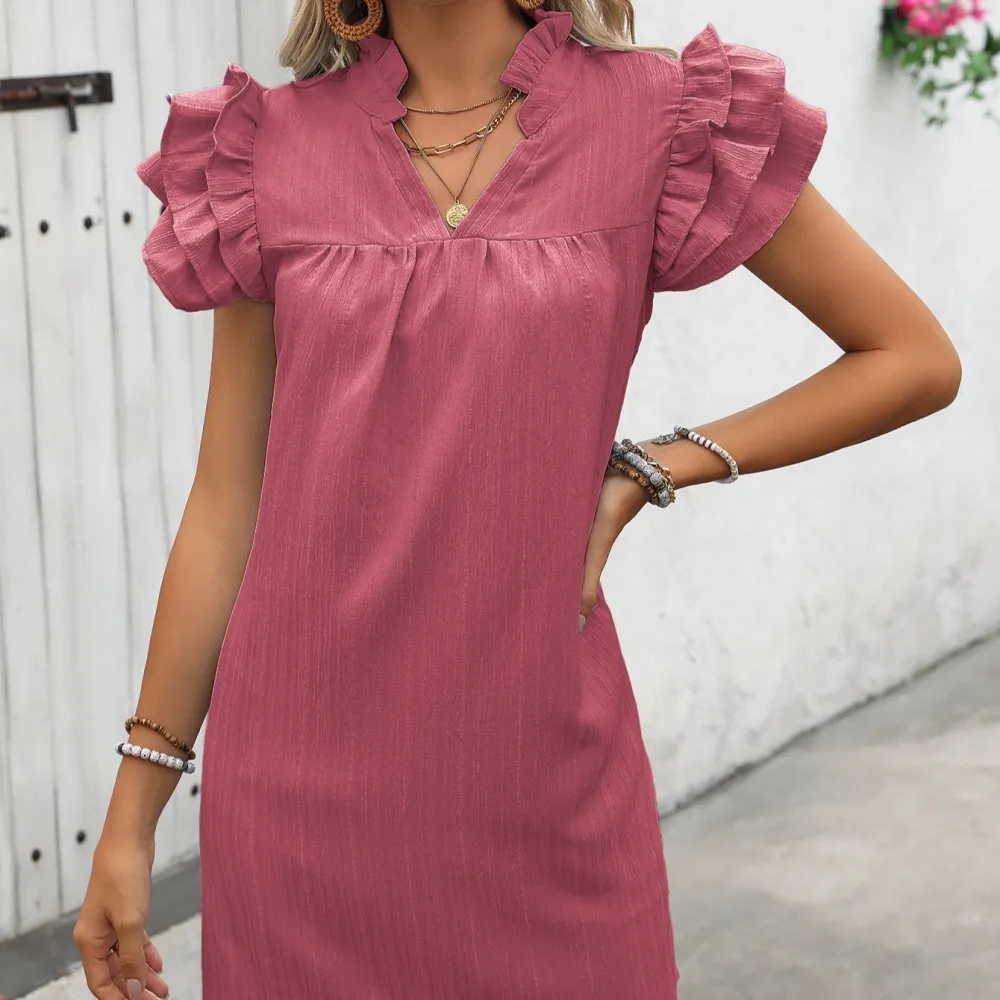 Summer New Women's Fashion Stand Collar Solid Color European And American Style Dress