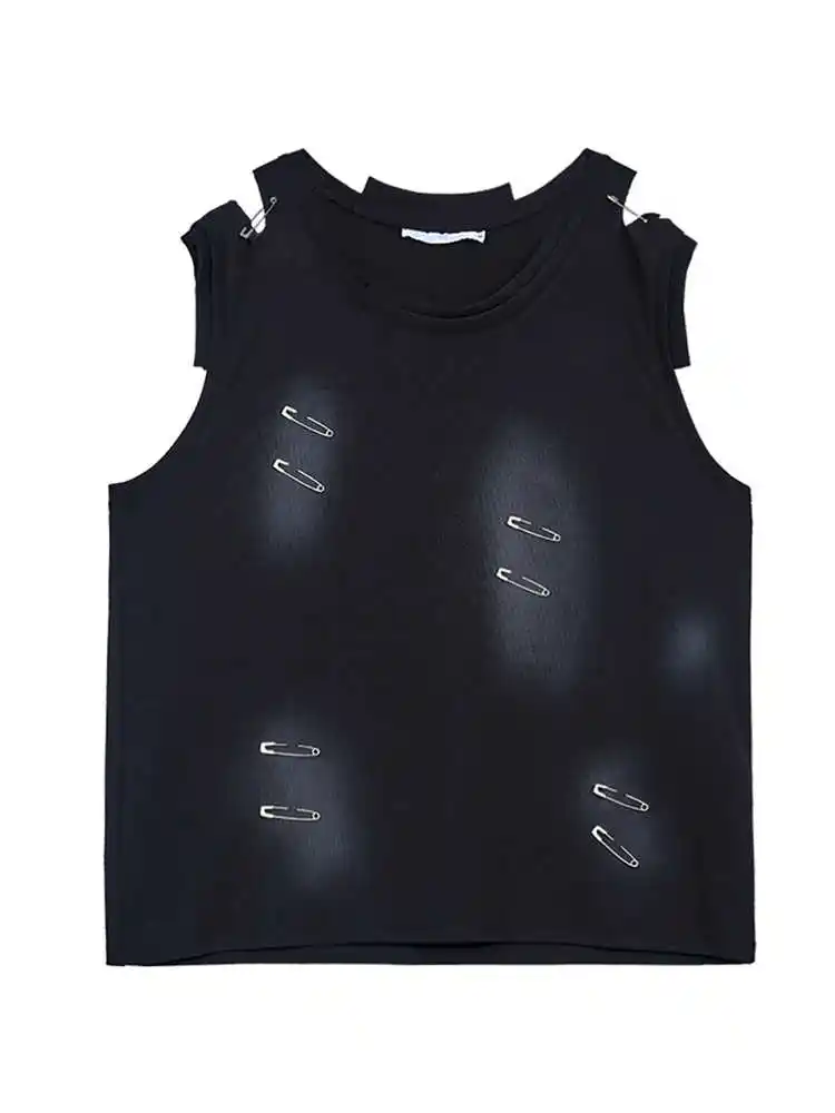 Vest Men's Waistcoat Ripped Irregular Cutting Piece Sleeveless T-shirt