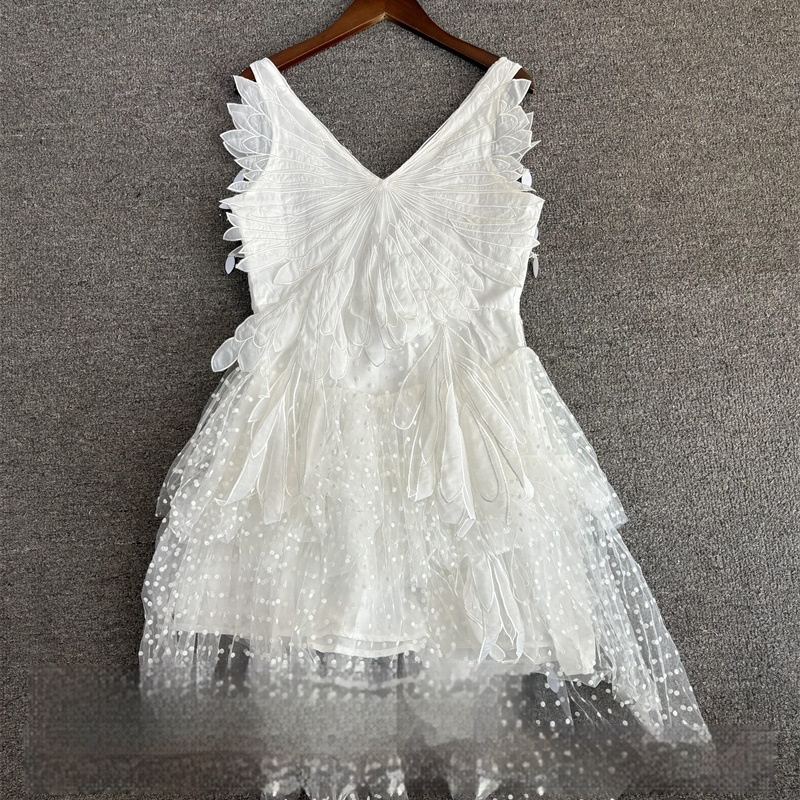 Feather Sexy Lace Sexy V-neck Sleeveless Dress