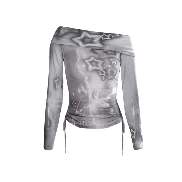 Sun proof Off shoulder Long Sleeve Mesh Blouse Women's Off the shoulder Short Top Gray - Shop at LoveMi