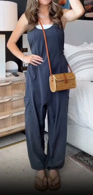 Women's Sling Loose Casual Jumpsuit Navy Blue - Shop at LoveMi