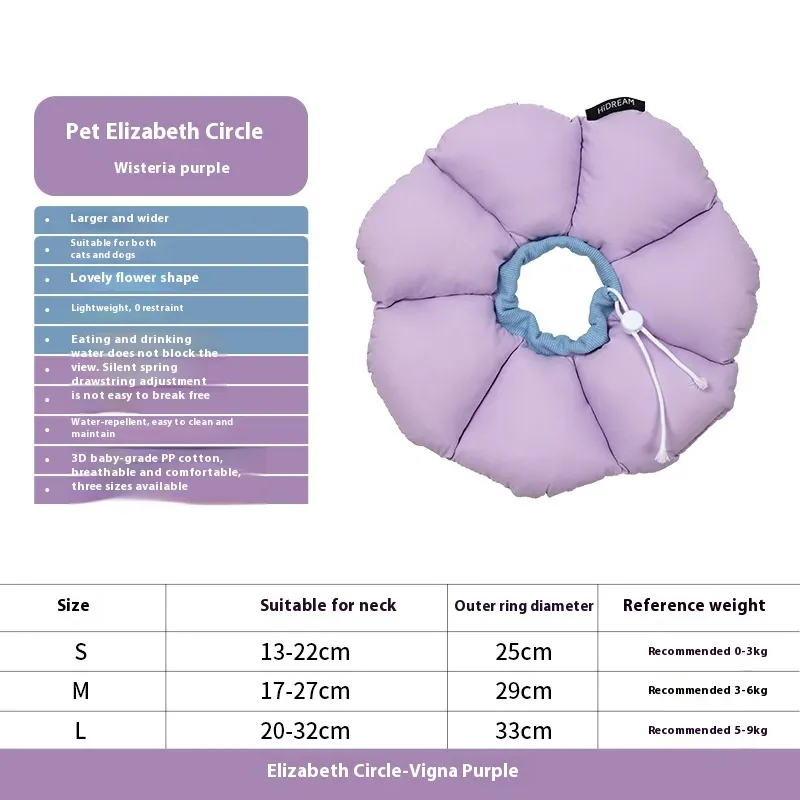 White Ring Head Cover Soft Cat Sterilization Waterproof - Wisteria Purple