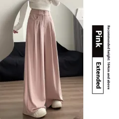Suit Pants Women's High Waist Baggy Straight Trousers - Pink Lengthened - View 1