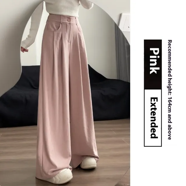 Suit Pants Women's High Waist Baggy Straight Trousers Pink Lengthened - Shop at LoveMi
