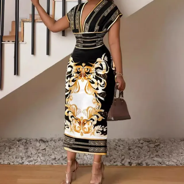 Plus Size Positioning Printing Special Dress Slim Fit Black - Shop at LoveMi