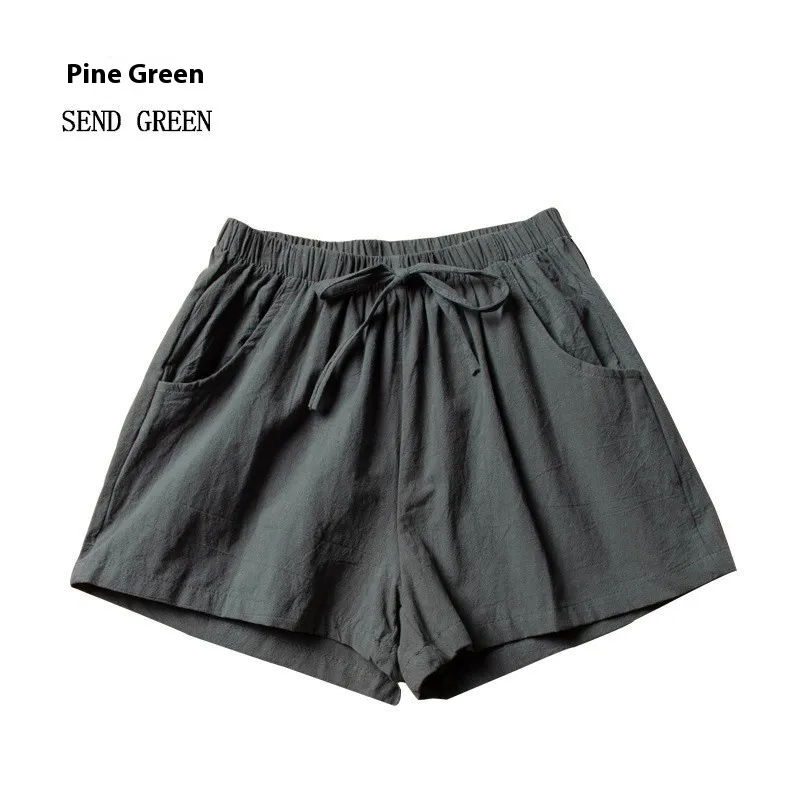 Women's Cotton And Linen Shorts Loose Slimming Korean Style Three Points - Green