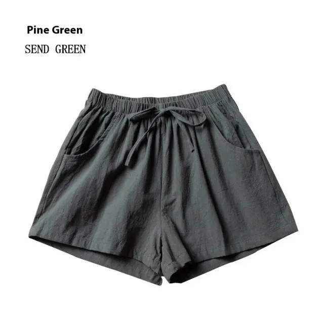 Women's Cotton And Linen Shorts Loose Slimming Korean Style Three Points Green - Shop at LoveMi