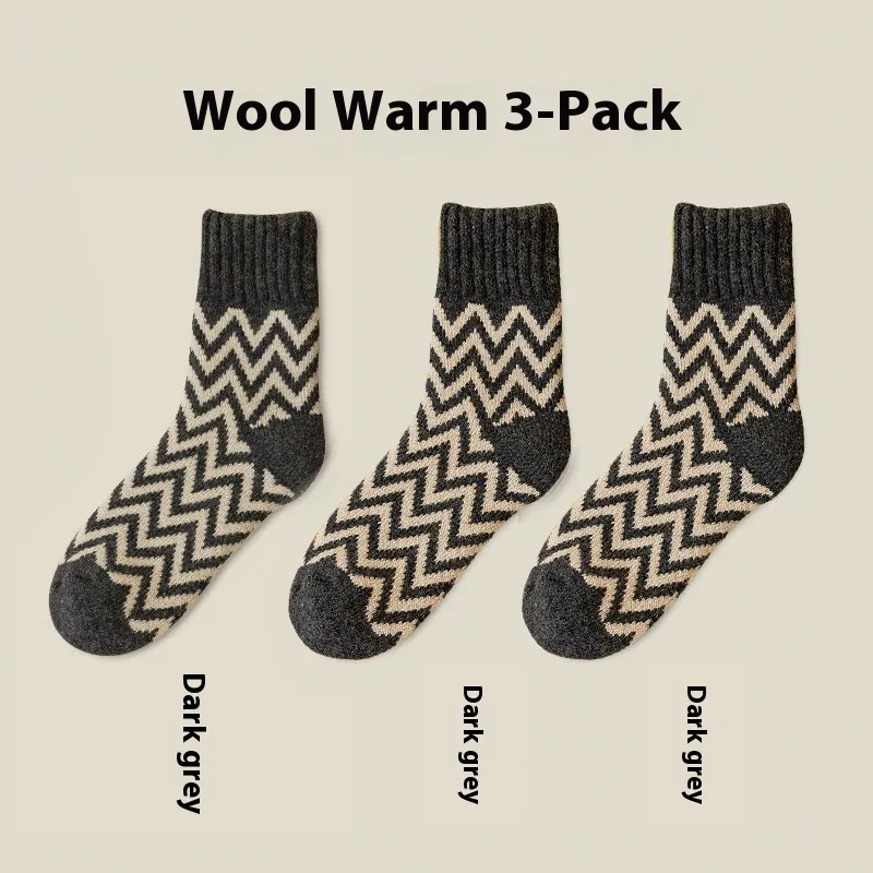 Winter Mid-calf Plus Velvet Thickened Wool Home Socks - 3 Pairs Dark Gray
