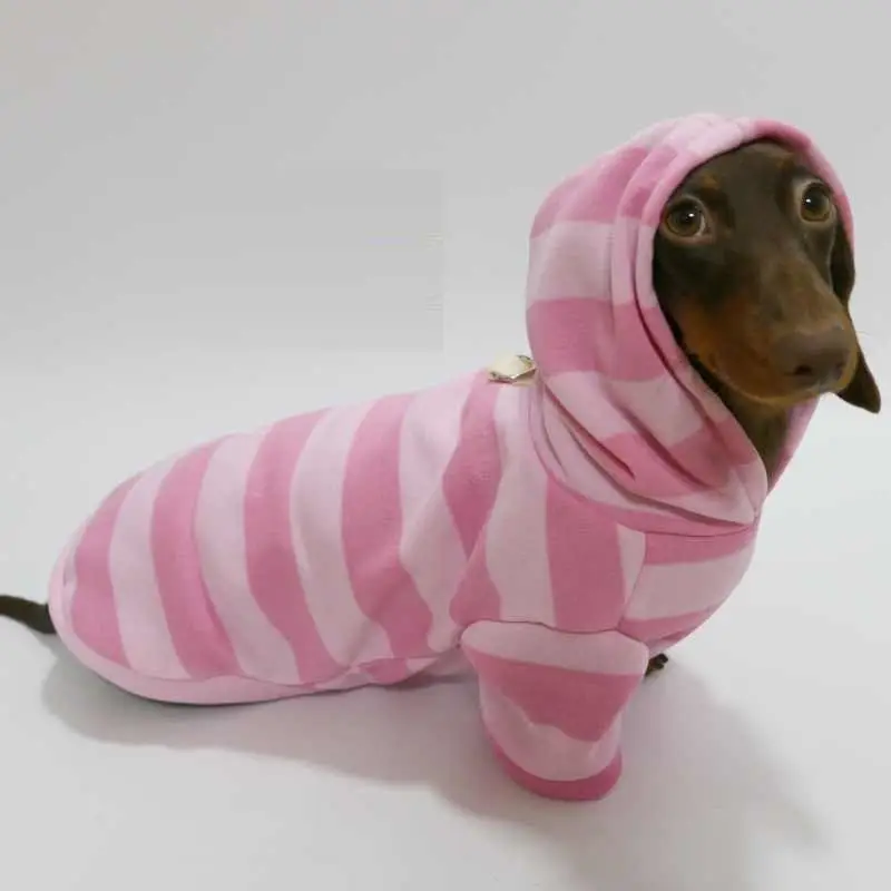 Pet Autumn And Winter Thin Velvet Hooded Pink Striped Sweater