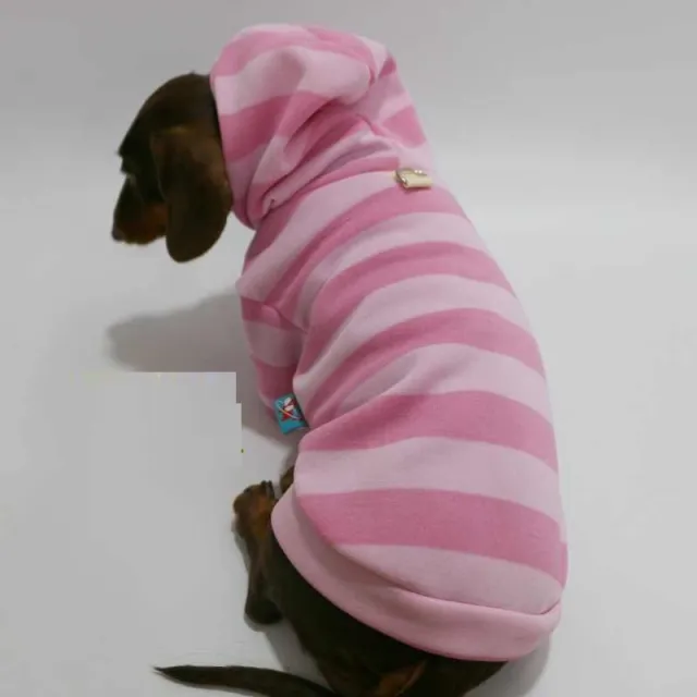 Pet Autumn And Winter Thin Velvet Hooded Pink Striped Sweater Pink - Shop at LoveMi