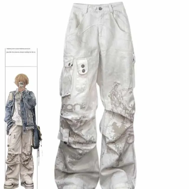 Retro Street Design Sense Wide leg Workwear Jeans Beige - Shop at LoveMi