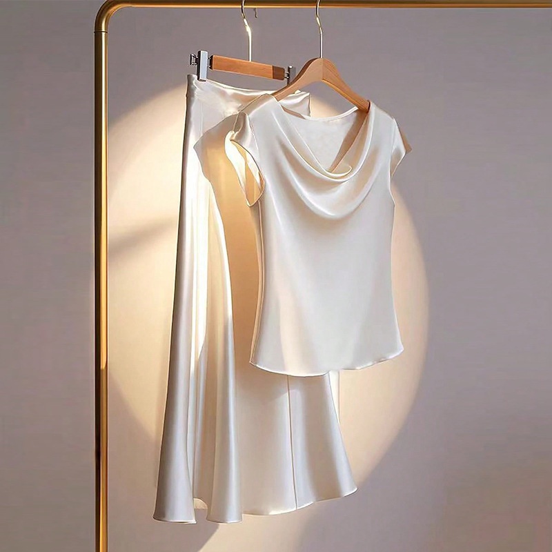 European And American Style Artificial Silk Short Sleeve Skirt Suit