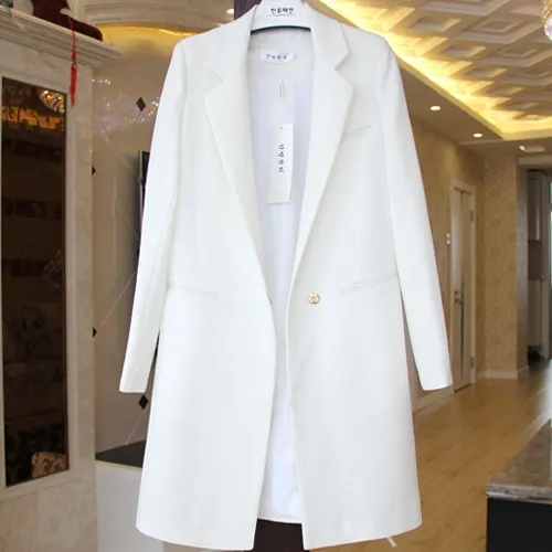 Mid length Suit Spring Women's Long Sleeve Plus Size Nylon Slimming Versatile Straight Style White - Shop at LoveMi