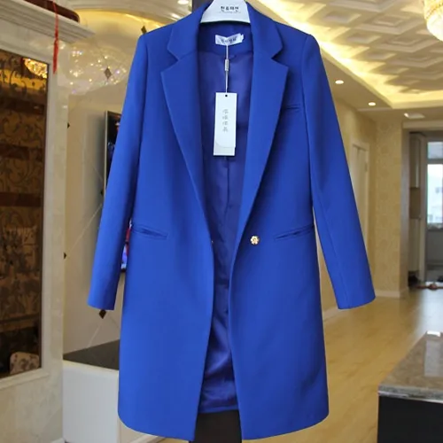 Mid-length Suit Spring Women's Long Sleeve Plus Size Nylon Slimming Versatile Straight Style - Sapphire Blue