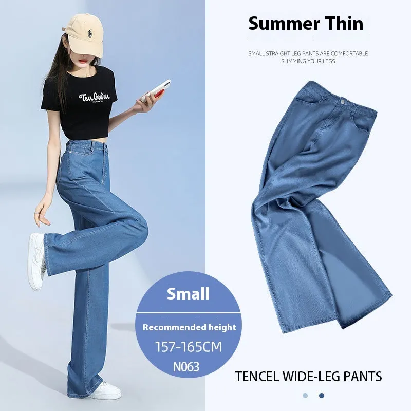 Lyocell Jeans Straight High Waist Drape Ice Silk Wide-leg Pants - Style 5-3Xl