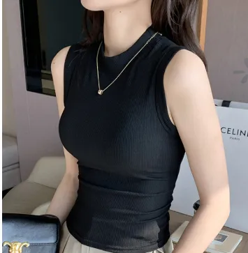 Round-neck Thread Sleeveless Fiber Covering Supernumerary Breast Vest Sling - Black
