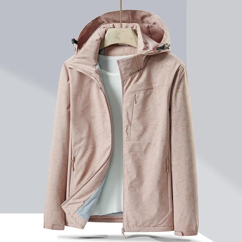 Couple Single-layer Jacket Windproof Sports Fleece-lined Padded Overalls - Rubber Powder Female-Xl