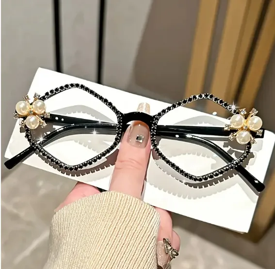 UV resistant Fashion Presbyopic Glasses Box Black Frame Diamond - Shop at LoveMi