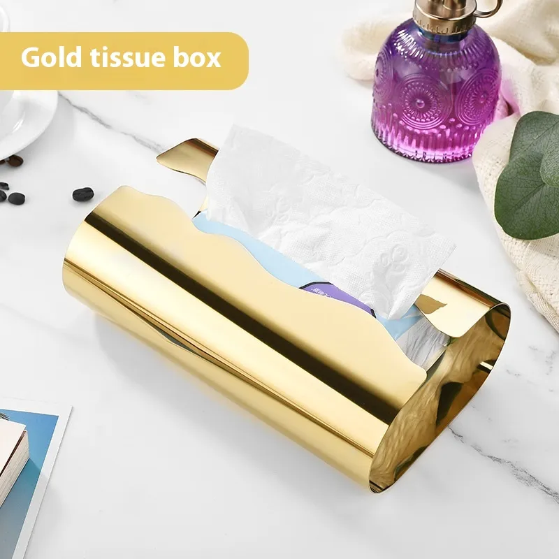 Stainless Steel Curved Creative Desktop Punch-free Paper Towel Storage Box - Gold