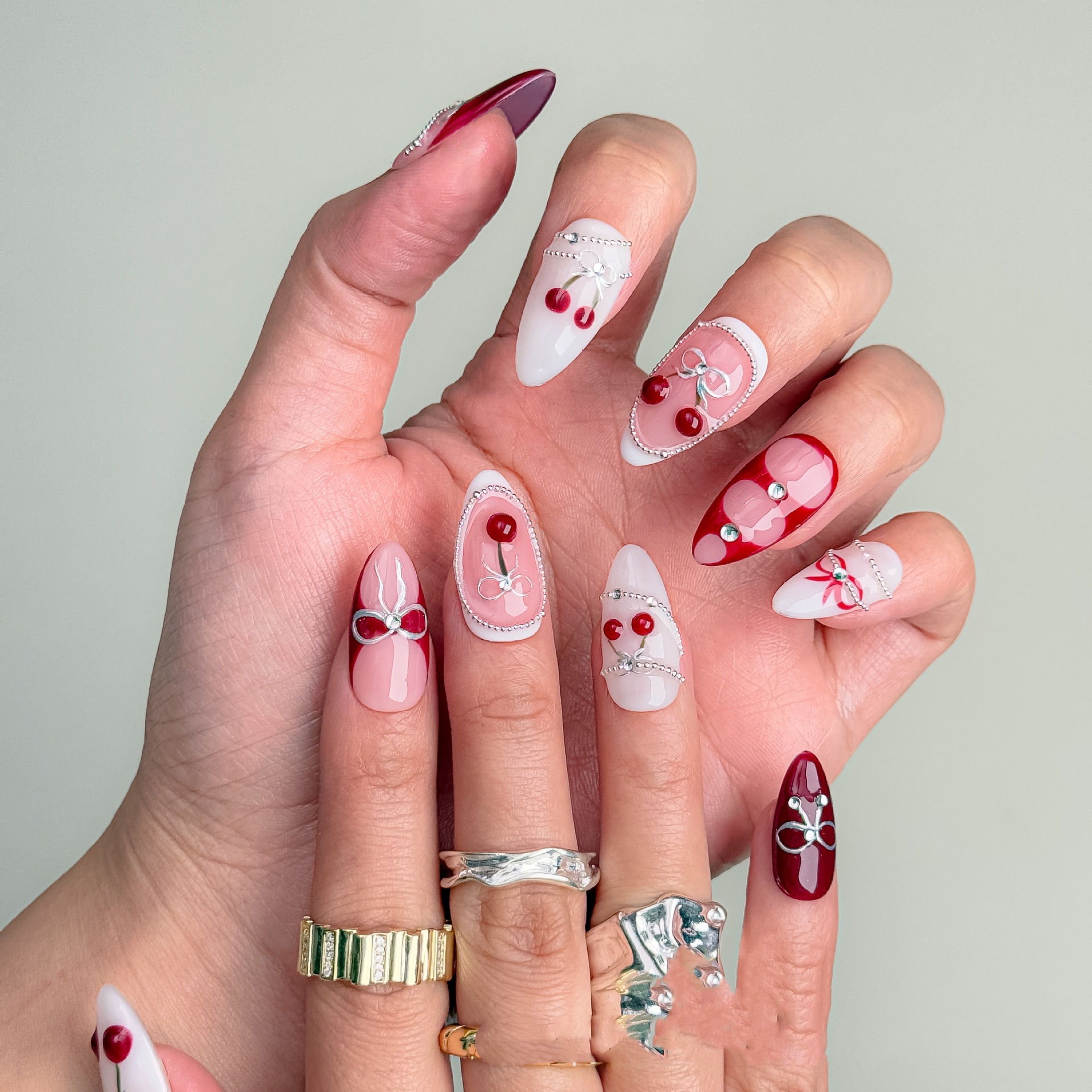 Autumn New Carved Hand Painted Almond Nail Hand-worn Nail