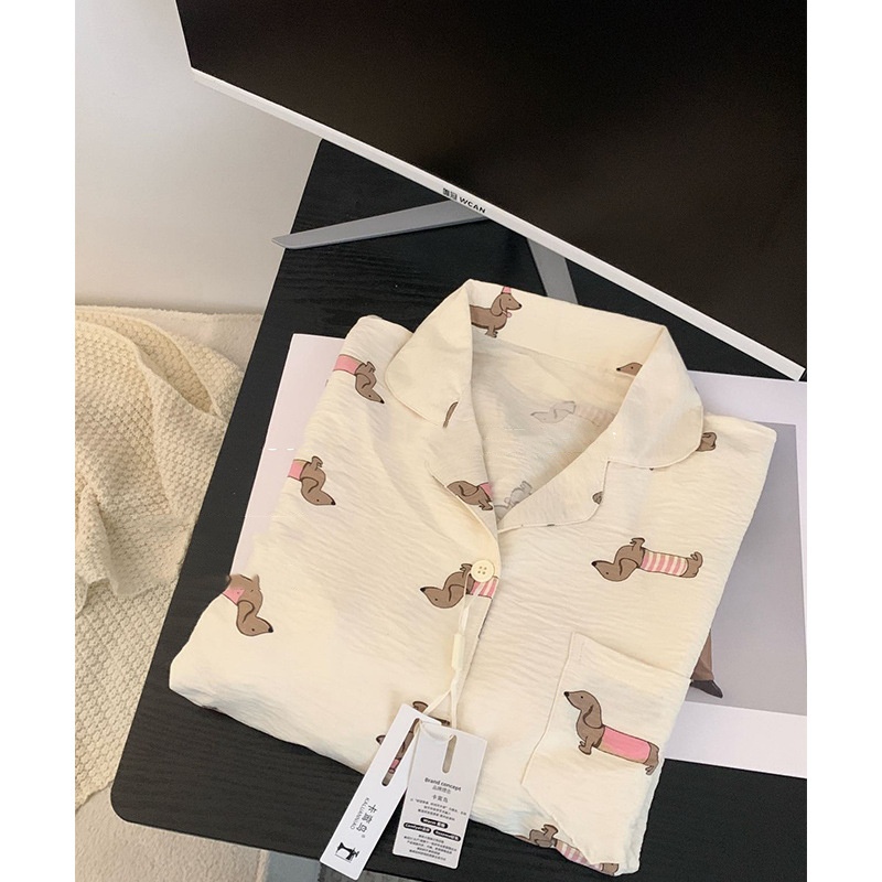 Sausage Dog Printed Long Sleeve Cardigan Pajamas Trousers Suit