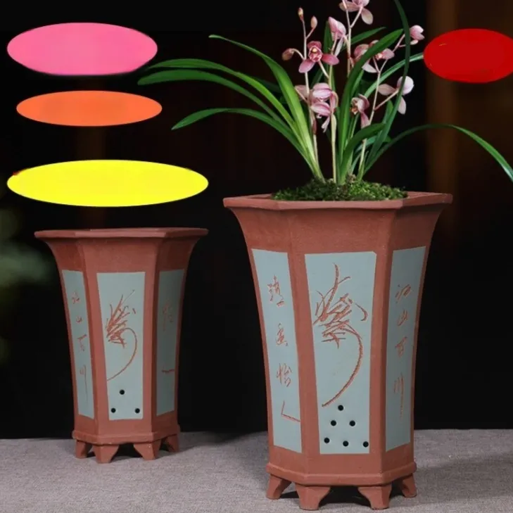 Ceramic Floor Desktop Extra Large Diameter High Classical Breathable Purple Sand Hexagonal Orchid Pots
