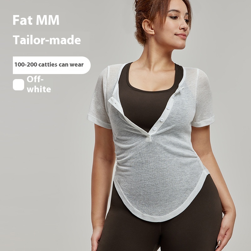 Plus Size Yoga Wear Blouse Short Sleeve Waist-controlled