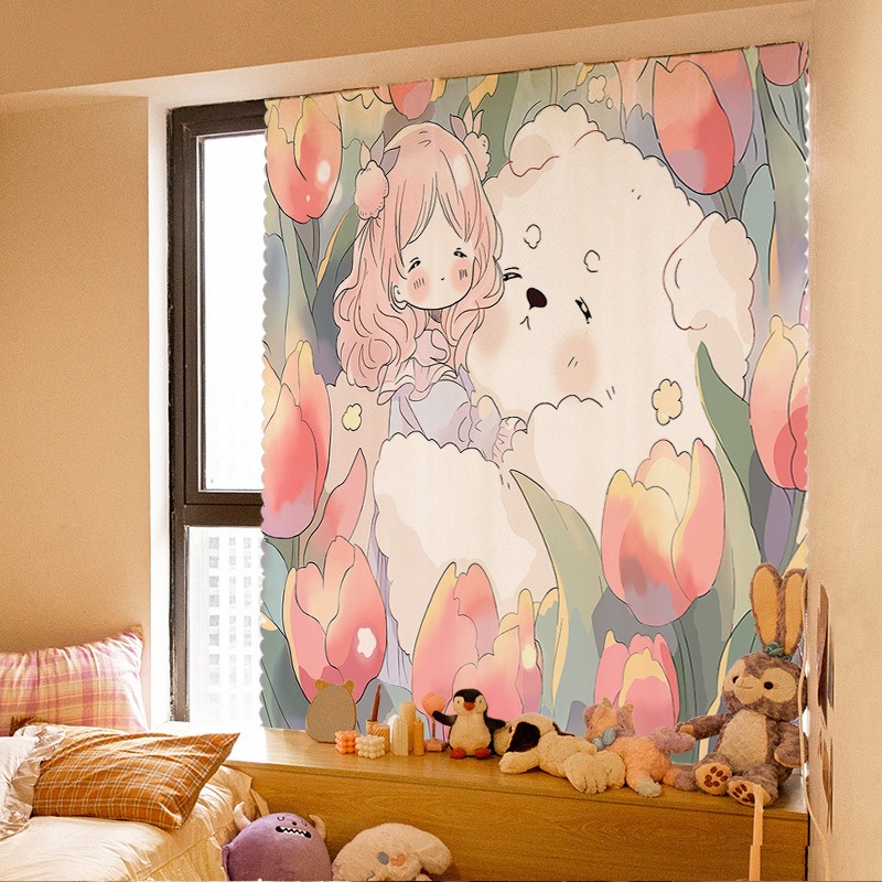 Nordic Ins Bedroom Dorm Household Simple Velcro Curtain Paste Punch-free Shading Stock Clearance Cloth