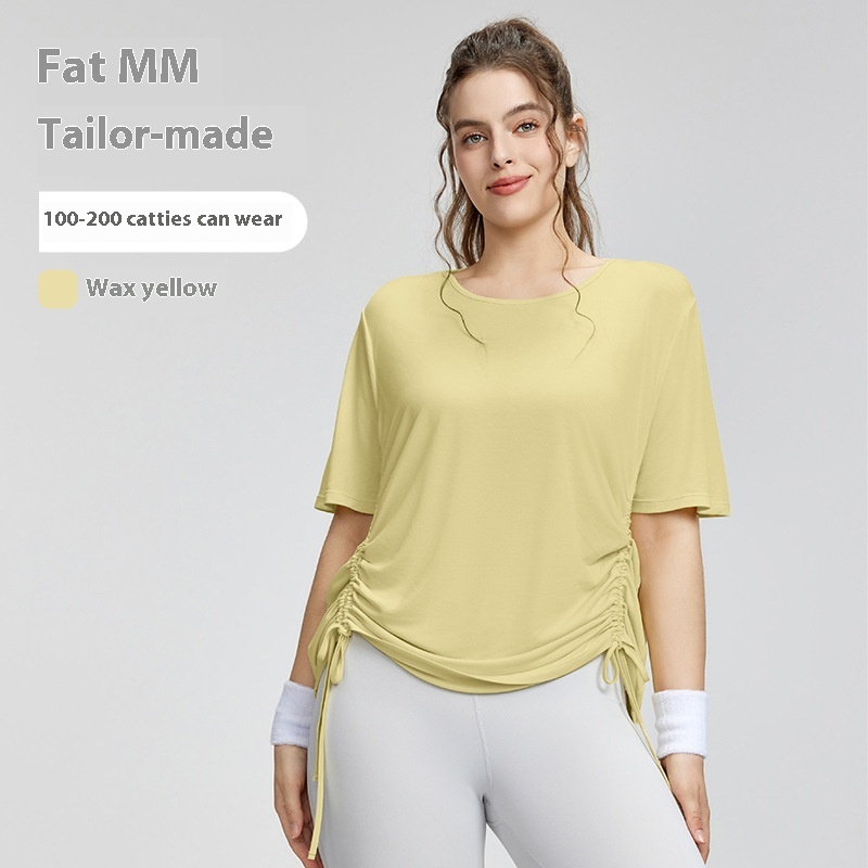 Plus Size Short-sleeved T-shirt Women's Adjustable Drawstring Sports Blouse