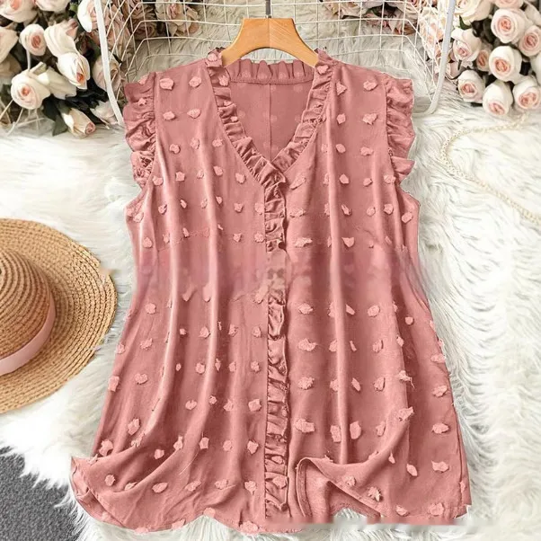Women's Casual Solid Color Textured Cap sleeve Shirt Pink - Shop at LoveMi