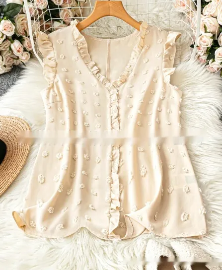 Women's Casual Solid Color Textured Cap sleeve Shirt Apricot - Shop at LoveMi
