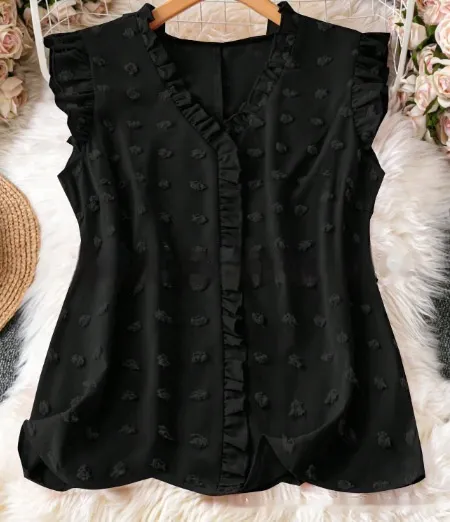 Women's Casual Solid Color Textured Cap sleeve Shirt Black - Shop at LoveMi
