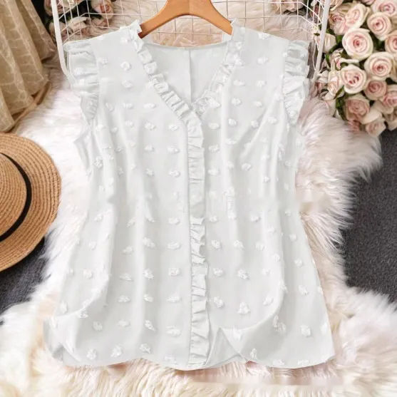 Women's Casual Solid Color Textured Cap sleeve Shirt White - Shop at LoveMi