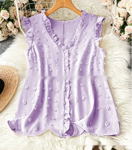 Women's Casual Solid Color Textured Cap sleeve Shirt Lavender Purple - Shop at LoveMi