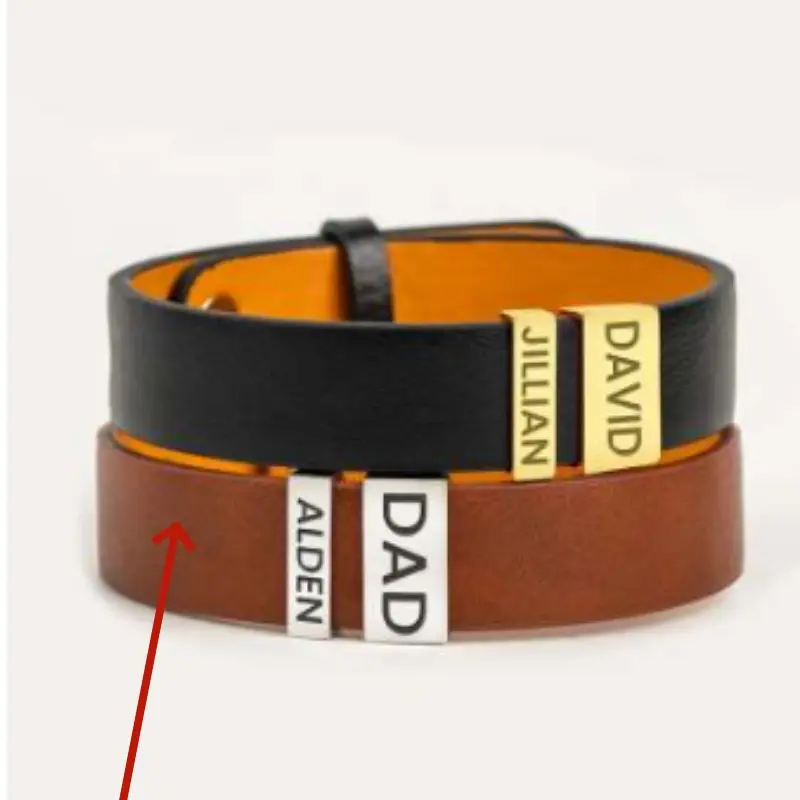 Simple Leather Stainless Steel Engraved Bracelet