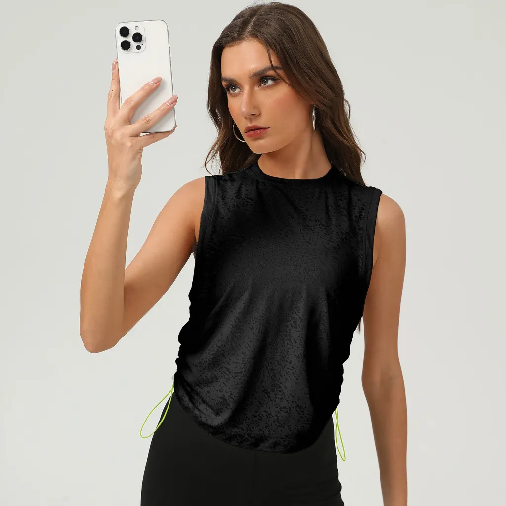 New Jacquard Sports Vest For Women Sleeveless Blouse Breathable - Black