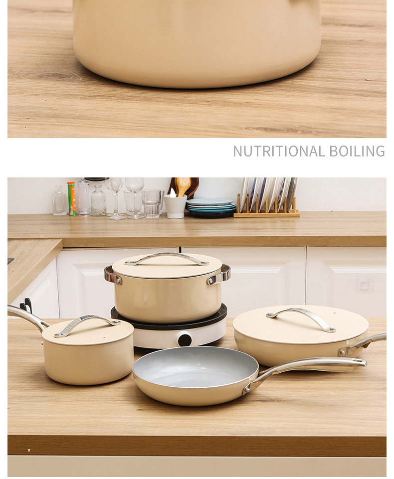 Aluminum Ceramic Wok Frying Pan Milk Pot Holiday Gift Suit