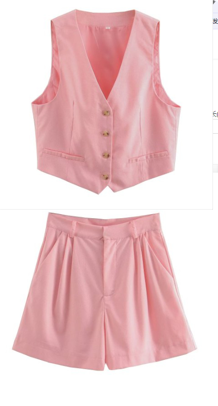 Women's Waistcoat Vest Linen Blended Casual Shorts Suit Women Pink Set - Shop at LoveMi