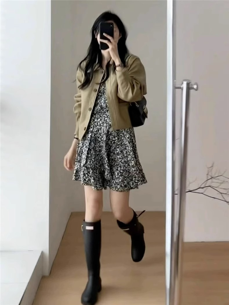 French Style Temperament Long Sleeve Floral Dress Early Autumn New